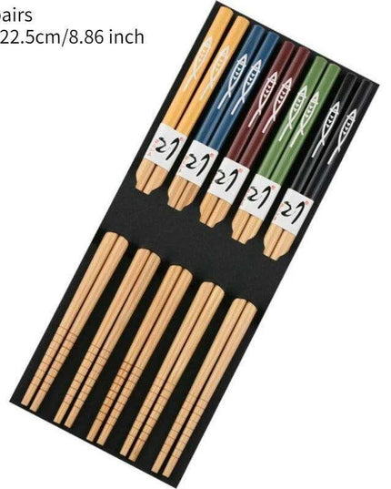 Chic Bamboo Chopstick Collection - 5 Pairs with Non-Slip Design