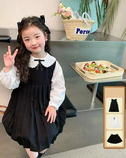 Elegant White Blouse and Chic Black Pleated Skirt for Little Girls