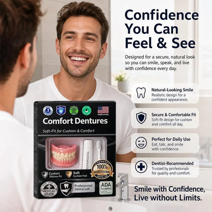Upper & Lower Silicone Denture Set with Cleaning Kit