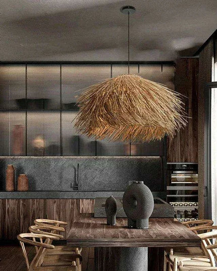 Elegant Rattan and Metal Pendant Lamp Inspired by Japanese Wabi Sabi Aesthetics