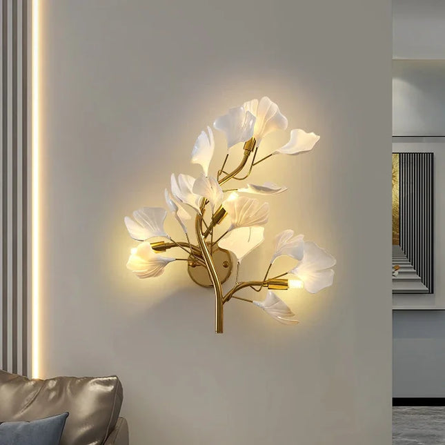 Ginkgo Leaf Wall Lamp | Nordic Luxury Sconce for Living Room & Bedroom