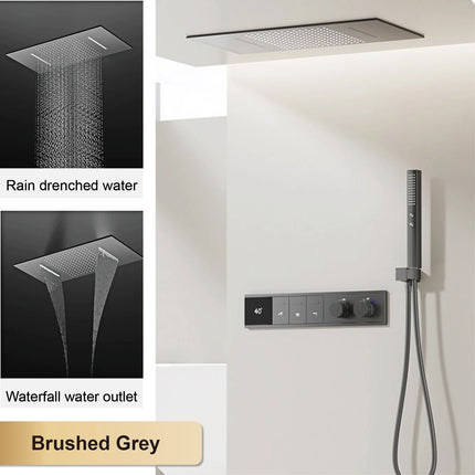 Gun Gray Brass LED Digital Display Thermostatic Shower Set Ceiling Mount Rain Shower Head Adjustable Slide Bar Bathroom Faucet gun-gray-brass-led-digital-display-thermostatic-shower-set-ceiling-mount-rain-shower-head-adjustable-slide-bar-bathroom-faucet