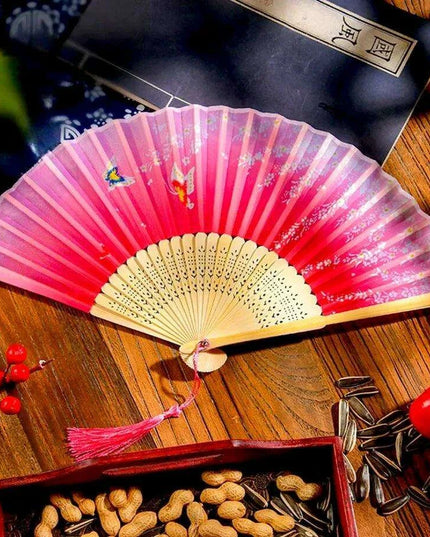 Charming Retro Silk Folding Fan - Exquisite Bamboo Craft for Dance and Home Elegance