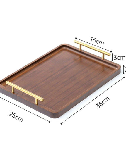 Stylish Wooden Serving Tray with Sturdy Metal Handles - Multi-Functional Decorative Platter for Entertaining and Home Styling