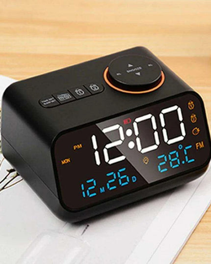 Sleek LED Alarm Clock with FM Radio, Temperature & Humidity Display for a Stylish Bedside Experience