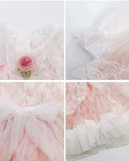 Enchanted Floral Tulle Princess Dress for Girls with Long Sleeves