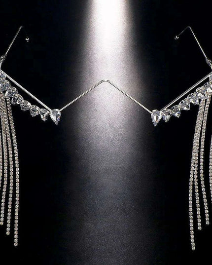 Glamorous Crystal Tassel Rhinestone Half Frame Glasses - Stylish Eyewear for Women