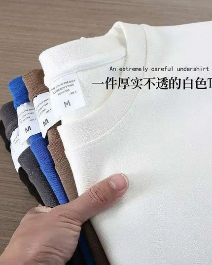 Premium 500g Pure Cotton Short Sleeve T-Shirt with Reinforced Neckline in Classic Black and White