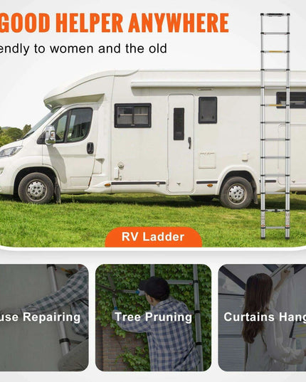 12.5 FT Heavy-Duty Aluminum Telescopic Ladder - Lightweight, Secure & Portable for Home and RV Use, 375 LBS Capacity