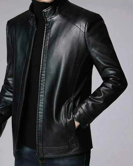 Men's Stylish Faux Leather Biker Jacket - Warm and Windproof Outerwear