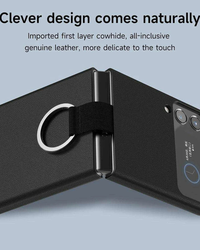 Luxurious Cowhide Leather Wallet Case with Lanyard for Samsung Galaxy Z Flip 3 - Premium Quality Design