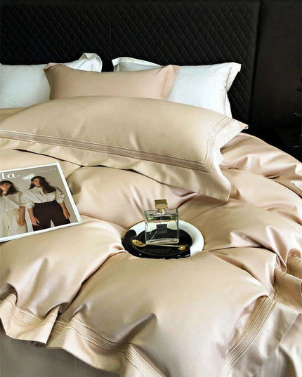 Elegant Egyptian Cotton Embroidered Duvet Cover Set, Premium Hotel-Quality Bedding with Bed Sheet and Pillowcases, Solid Color Luxury Collection