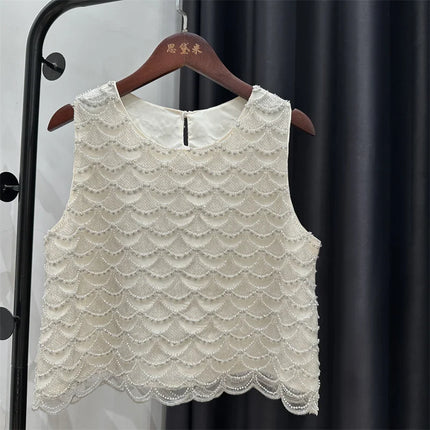 Double-Sided Beaded Sequined Chiffon Tank Top