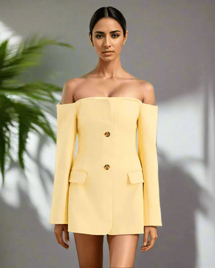 Elegant Backless Long Sleeve Dress with Patchwork Design and Pockets for Women