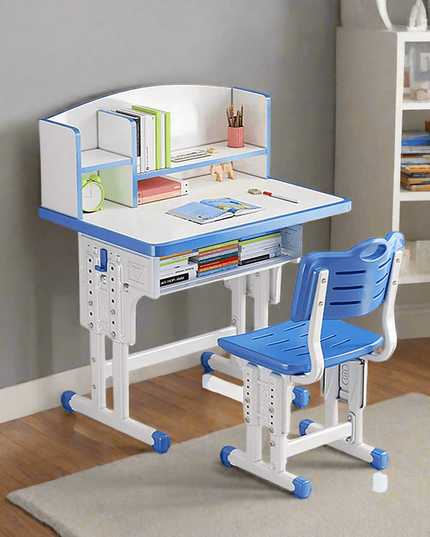 ErgoKids Ergonomic Study Desk & Chair Set with Bookshelf - Adjustable for Growing Children