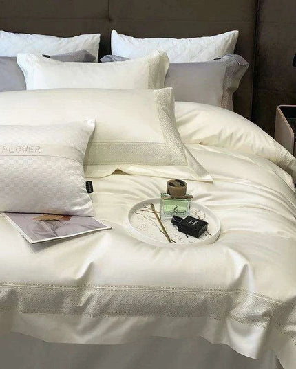 Luxurious 1000TC Egyptian Cotton Embroidered Bed Linen Set - Includes Duvet Cover, Sheet & Pillowcases for King & Queen Sizes