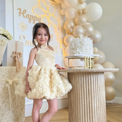 Mouzhatee Girls' A-Line 3D Rose Flower Party Dress — Custom Fit for Birthday, Wedding & Prom