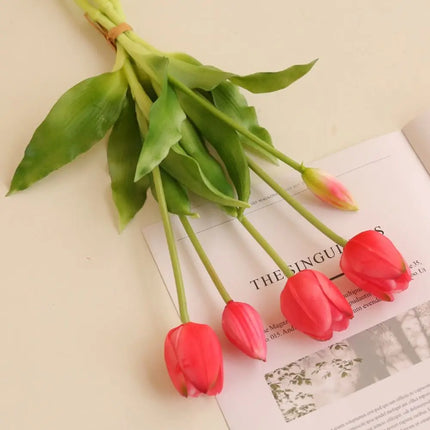 Realistic 5 Heads Tulips Bouquet Silicone Real Touch Artificial Flower High Quality Home Decor realistic-5-heads-tulips-bouquet-silicone-real-touch-artificial-flower-high-quality-home-decor