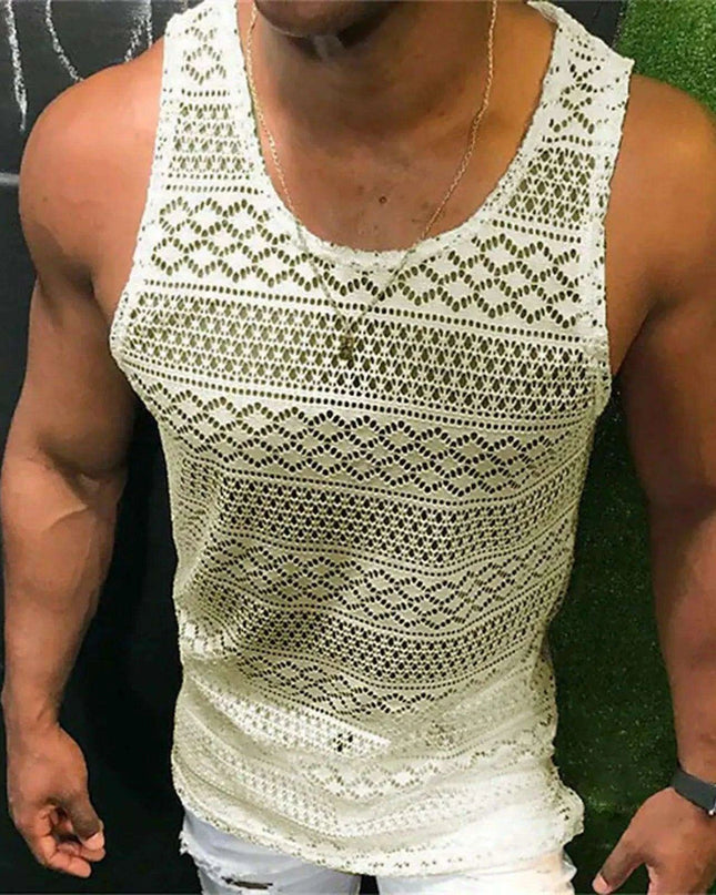 Men's Summer Mesh Tank Top - Breathable Sleeveless Fitness Vest with See-Through Design