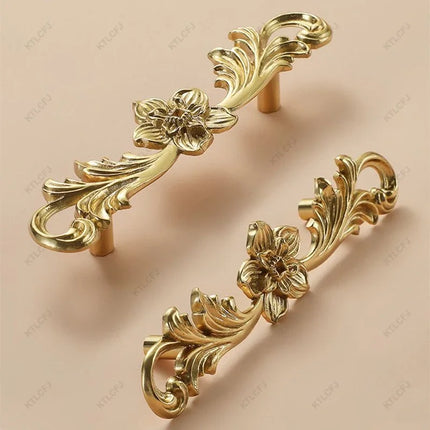 Luxury Pure Copper Floral Cabinet & Drawer Handle