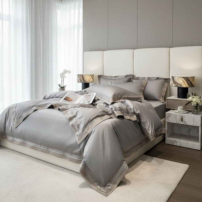 1000TC Egyptian Cotton Gold Embroidery Bedding Set — 4pc, 7 Colours, Hotel Style