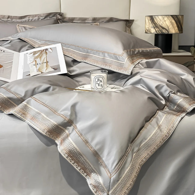 1000TC Egyptian Cotton Gold Embroidery Bedding Set — 4pc, 7 Colours, Hotel Style
