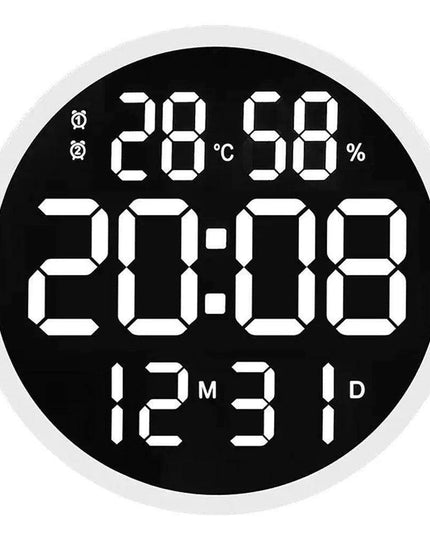 Large 12-Inch Digital LED Wall Clock with Alarm, Calendar, Temperature, and Humidity Display - Modern Home Decor with Smart Brightness Control
