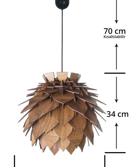 Lotus-Inspired Walnut Pendant Chandelier Light Fixture