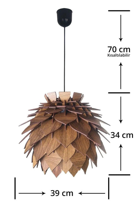 Lotus-Inspired Walnut Pendant Chandelier Light Fixture