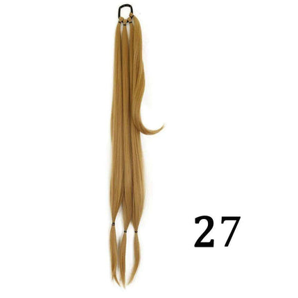 Chic Braided Ponytail Extension Set - Black & Brown Heat-Resistant Synthetic Hair Tie