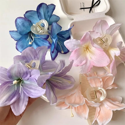 Bohemia Barrettes Lilium Flower Hair Claw Ponytail Clip Large Shark Cl