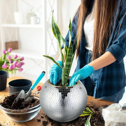 Set of 3 - Hanging Mirror Ball Flower Pots