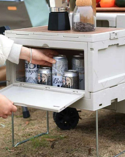 Multi-Functional Outdoor Gear Organizer with Integrated Table Access