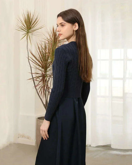 Autumn-Winter Women's Cableknit Sweater and Satin Dress in Five Colors