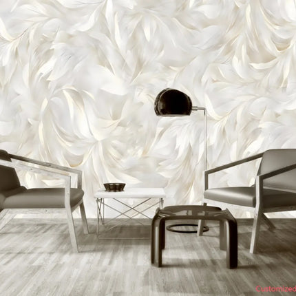 3D Abstract Feather & Flower Mural Wallpaper — Custom Size