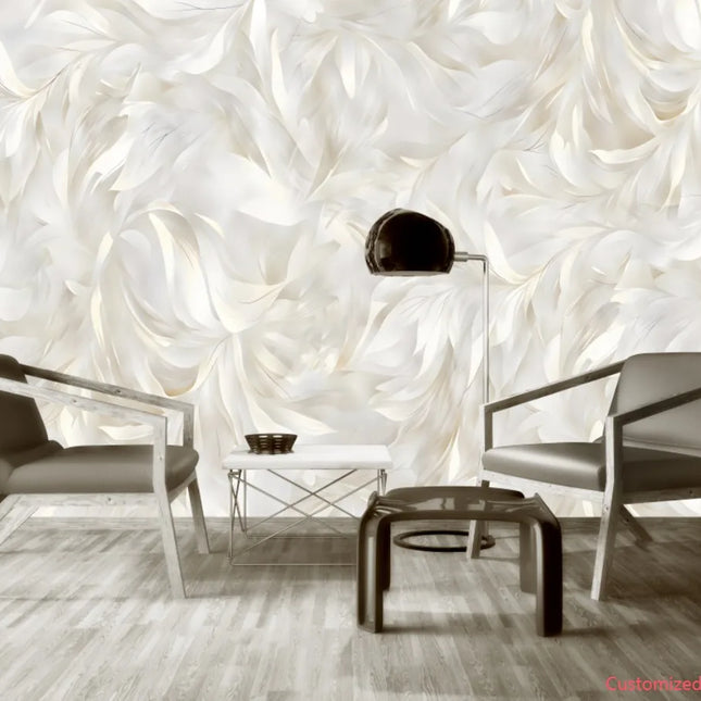 3D Abstract Feather & Flower Mural Wallpaper — Custom Size