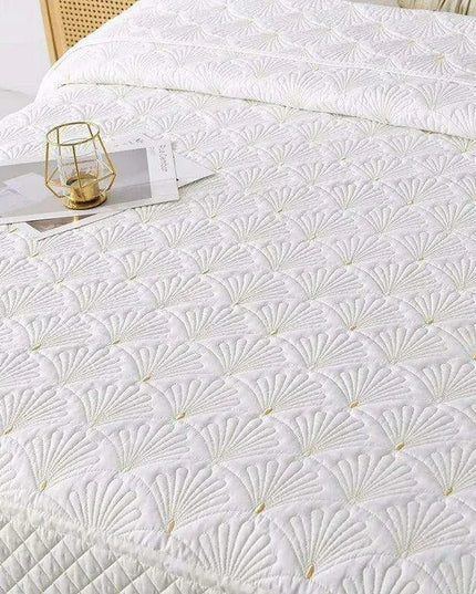 Nordic Elegance Cotton Quilt Set, Embroidered Summer Bedspread, 3-Piece Throw Coverlet