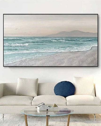 Coastal Calm: Hand-Painted Abstract Ocean Beach Oil Canvas Art