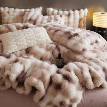 Luxurious Gradient Blue & Grey Faux Rabbit Fur Velvet Fleece Bedding Set with Sheets & Pillowcases