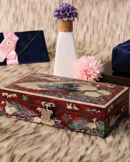 Artisan-Made Mother of Pearl Jewelry Box with Exquisite Peacock Inlay - An Elegant Storage Solution for Your Treasures