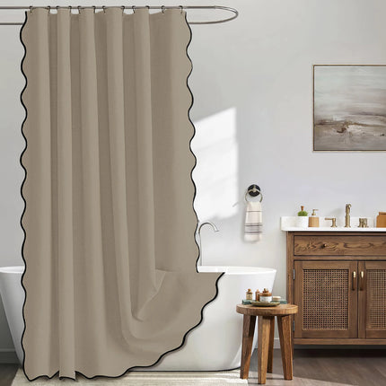 Waterproof Faux Linen Shower Curtain with Scalloped Edge – 14 Colours