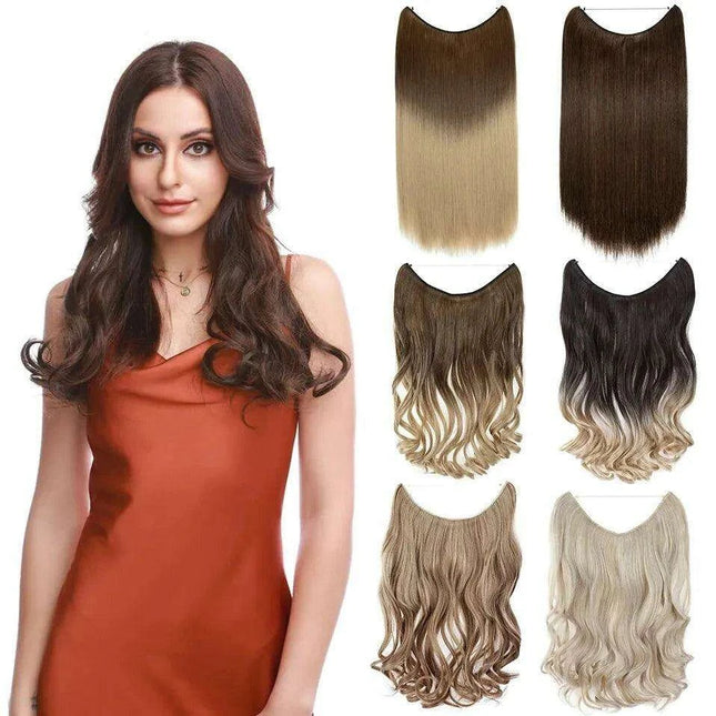20-Inch Versatile Adjustable Invisible Wire Hair Extensions - Curly and Sleek Options