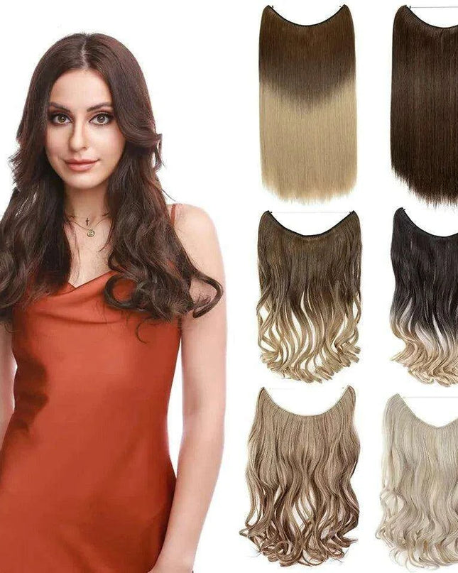 20-Inch Versatile Adjustable Invisible Wire Hair Extensions - Curly and Sleek Options