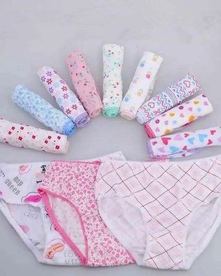 Adorable 12-Pack Cartoon Cotton Briefs for Little Girls - Comfy Underwear for Ages 1-12