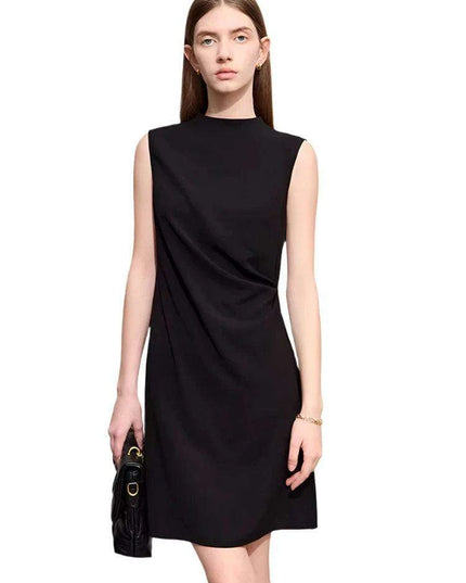 Chic Minimalist Sleeveless Black Dress for Women - Elegant Slim Fit with Modern Half-High Neck Design