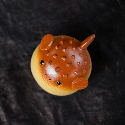 Craft Cosmos Purple Clay Puffer Fish Tea Pet Ornament – Handmade Miniature Figurine