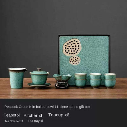 Elegant Vintage Chinese Kung Fu Tea Set with Side Handle Teacups and Tray