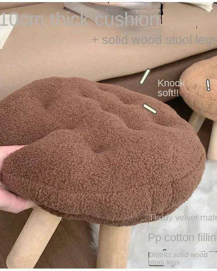 Scandinavian Round Wooden Pouf Stool with Easy-Care Cover