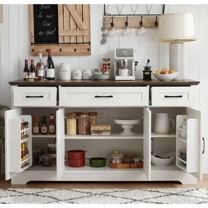 K&K 55" Farmhouse Buffet Cabinet with Adjustable Shelves & Drawers