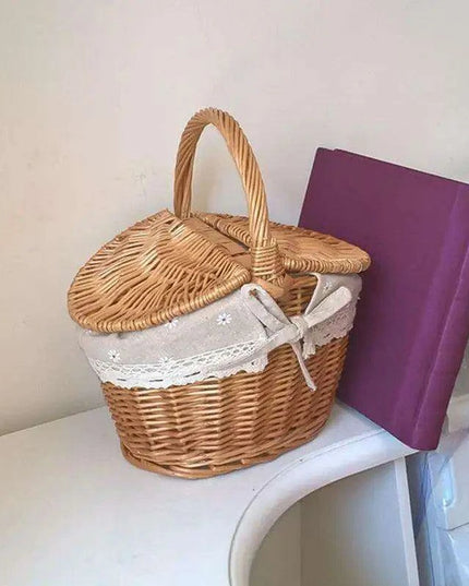 Elegant Dual-Lid Wicker Picnic Basket - Spacious Handcrafted Storage Solution